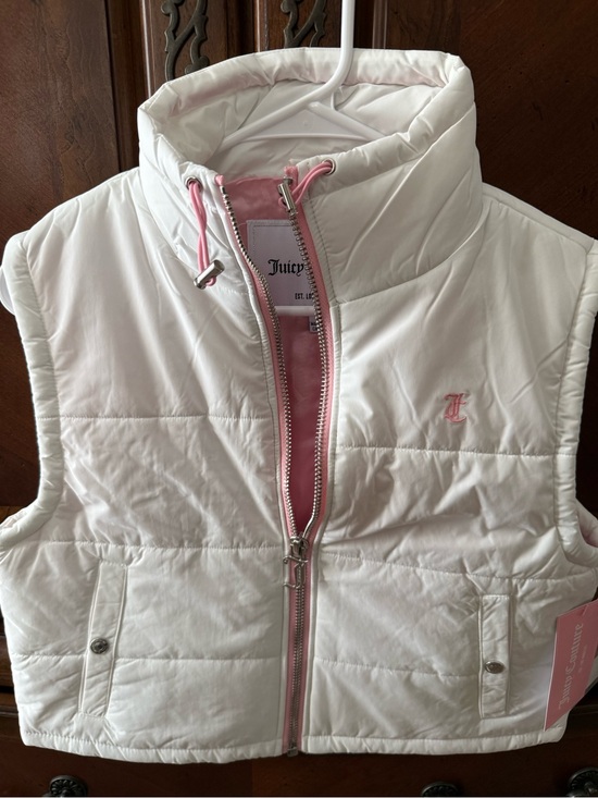 Juicy Couture Other - Juicy Couture White Puffer Vest with Pink Trim